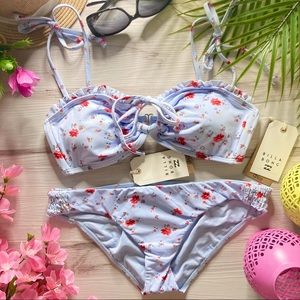 Billabong ❤️ Light Blue + Red Floral Bikini Set 👙👒🍹☀️🍉